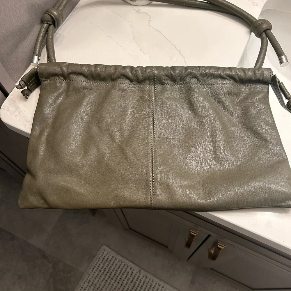 Topshop Olive Drawstring leather Shoulder Bag - Picture 7 of 10
